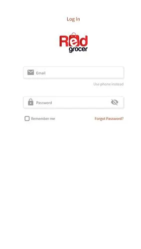 Red Grocer Delivery app Login page screenshot