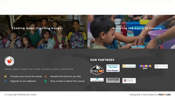 Rise Above Donation Platform Footer and Contact Details